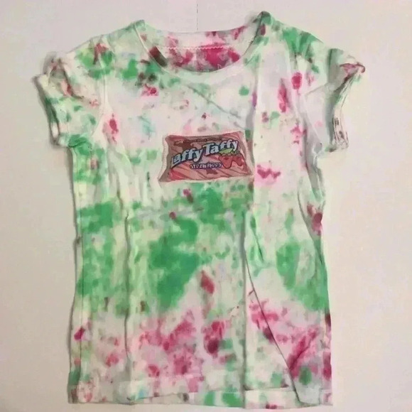 Laffy Taffy Tie dye T-shirt with sewn on patch girls Medium - Picture 1 of 3